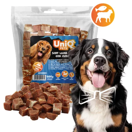 UNIQ PETS KUTYASNACK Puha Bárány és Tőkehal kockák 500g (UDS0090)