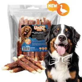  UNIQ PETS KUTYASNACK Kacsával ésTőkehallal Tekert Rudacskák 500g (UDS0102)
