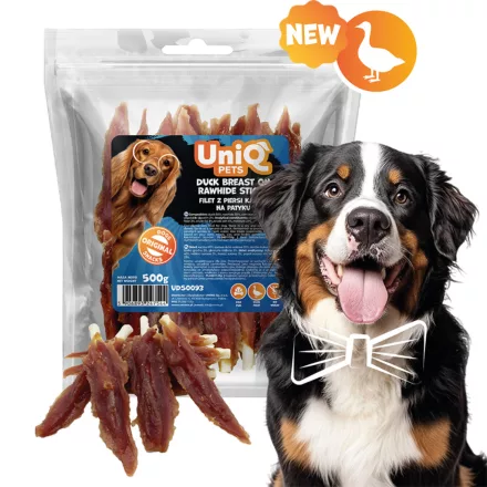 UNIQ PETS KUTYASNACK Préselt Bőrrúd Kacsamellel 500g (UDS0093)