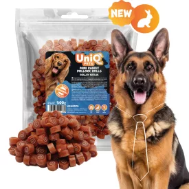   UNIQ PETS KUTYASNACK Nyúl és Tőkehaltekercsek 500g (UDS0079)