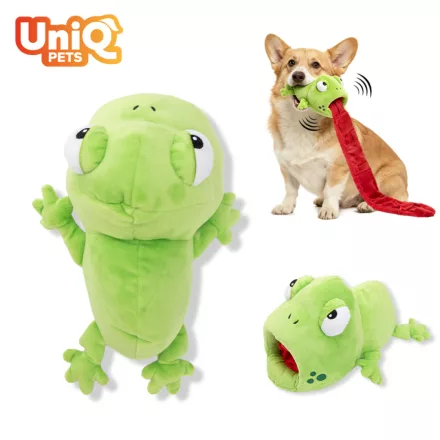 UNIQ PETS plüss kutyajáték béka hosszú nyelvvel és sípolóval 90x20x17cm (UDT0285)