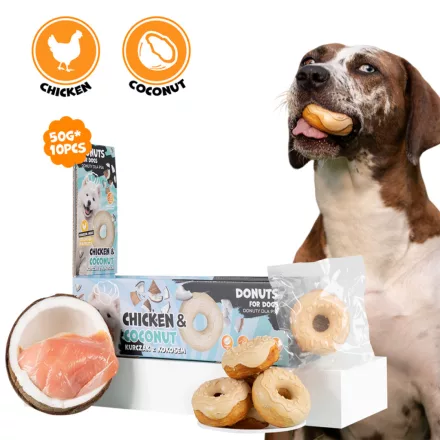 UNIQ PETS KUTYASNACK Kollagénes Fánk Gyümölccsel Csirkehússal és Kókusszal 7cm 50g (UDS1027)