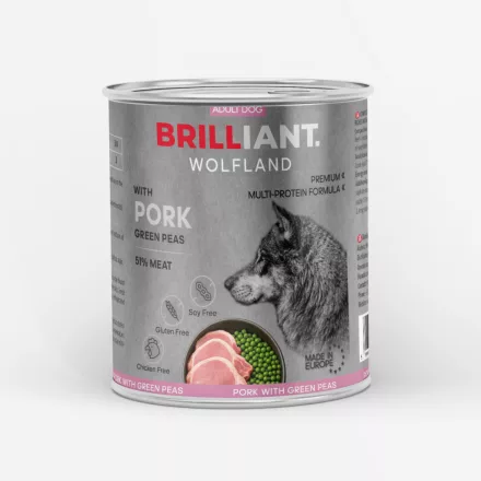 Brilliant Wolfland Premium 800g Kutyakonzerv Sertés és Borsó
