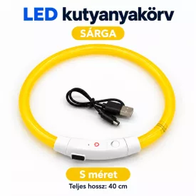   LED fényvezető szálas világító kutyanyakörv, méretre vágható –  S, Sárga, (40cm)