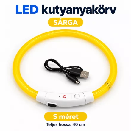 LED fényvezető szálas világító kutyanyakörv, méretre vágható –  S, Sárga, (40cm)