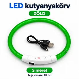   LED fényvezető szálas világító kutyanyakörv, méretre vágható –  S, Zöld, (40cm)