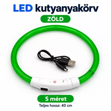 LED fényvezető szálas világító kutyanyakörv, méretre vágható –  S, Zöld, (40cm)