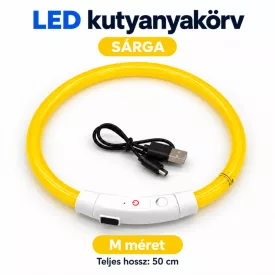   LED fényvezető szálas világító kutyanyakörv, méretre vágható –  M, Sárga, (50cm)