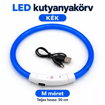 LED fényvezető szálas világító kutyanyakörv, méretre vágható –  M, Kék, (50cm)