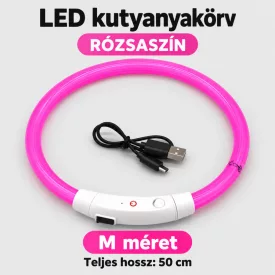   LED fényvezető szálas világító kutyanyakörv, méretre vágható –  M, Rózsaszín, (50cm)