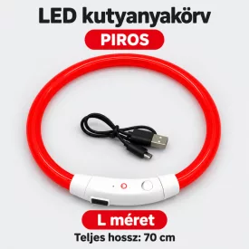   LED fényvezető szálas világító kutyanyakörv, méretre vágható –  L, Piros, (70cm)