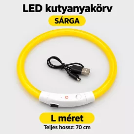   LED fényvezető szálas világító kutyanyakörv, méretre vágható –  L, Sárga, (70cm)