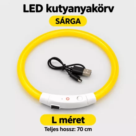 LED fényvezető szálas világító kutyanyakörv, méretre vágható –  L, Sárga, (70cm)