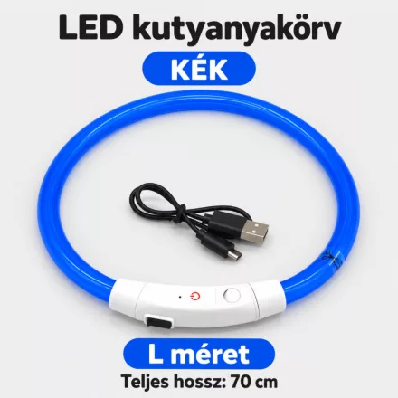 LED fényvezető szálas világító kutyanyakörv, méretre vágható – Kék, L  (70 cm)