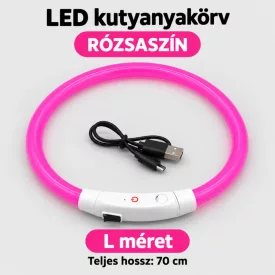   LED fényvezető szálas világító kutyanyakörv, méretre vágható –  L, Rózsaszín, (70cm)