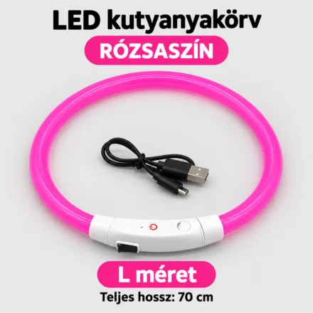 LED fényvezető szálas világító kutyanyakörv, méretre vágható –  L, Rózsaszín, (70cm)
