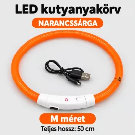   LED fényvezető szálas világító kutyanyakörv, méretre vágható –  M, Narancs, (50cm)