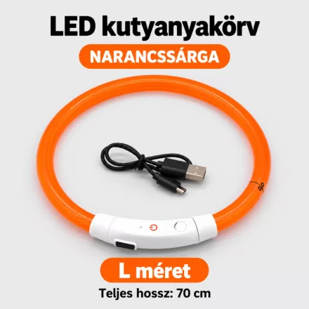 LED fényvezető szálas világító kutyanyakörv, méretre vágható –  L, Narancs, (70cm)
