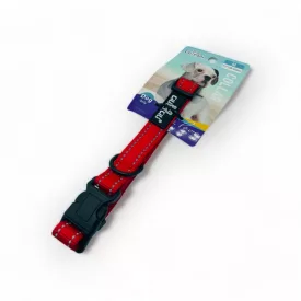   Nyakörv - textil, fém karabinerrel, fényvisszaverő csíkokkal - M - 2cm x 38-45cm PIROS