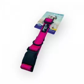   Nyakörv - textil, fém karabinerrel, fényvisszaverő csíkokkal - L - 2,5cm x 46-55cm RÓZSASZÍN