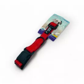   Nyakörv - textil, fém karabinerrel, fényvisszaverő csíkokkal - L - 2,5cm x 46-55cm PIROS