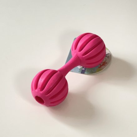 Gumibot dupla gömb véggel, csörgős, 15cm - RÓZSASZÍN