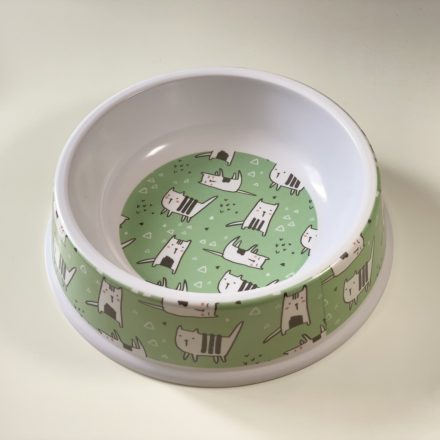 Etetőtál - mentzöld cicás mintával, műanyag, 26cm 1400ml