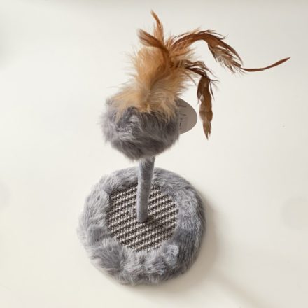 Macskajáték kaparófa talppal, 20cm rugós pompon, mozgatásra cincog