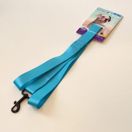 Textil póráz fekete, fém karabinerrel - L - 2,5cm x 120cm - VILÁGOSKÉK