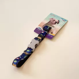  Nyakörv textil - szürke műanyag csont alakú csattal - M - 2cm x 38-45cm - SÖTÉTKÉK, ufokkal