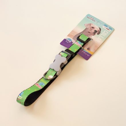 Nyakörv textil - szürke műanyag csont alakú csattal - M - 2cm x 38-45cm - zöld, galaxis