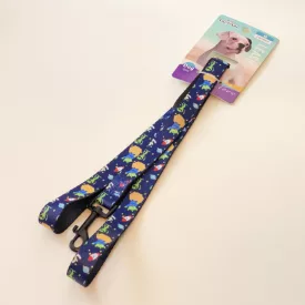   Póráz textil - fekete, fém karabinerrel - M - 2cm x 120cm - SÖTÉTKÉK, ufokkal