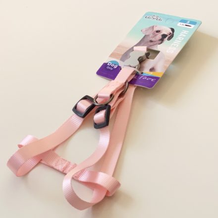 Textil hám szürke, műanyag, csont alakú csattal - S - 1,5cm x 30-45cm - RÓZSASZÍN