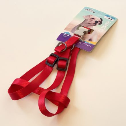 Textil hám szürke, műanyag, csont alakú csattal - S - 1,5cm x 30-45cm - PIROS