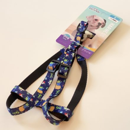 Hám textil - szürke műanyag csont alakú csattal - S - 1,5cm x 30-45cm - sötétkék, ufokkal