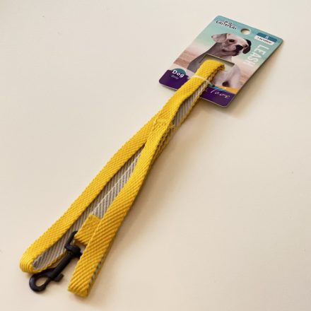 Póráz, textil, anyagában bordázott, fekete, fém csattal - S - 1,5cm x 120cm - SÁRGA