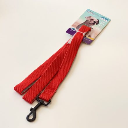Póráz, textil, anyagában bordázott, fekete, fém csattal - L - 2,5cm x 120cm - PIROS
