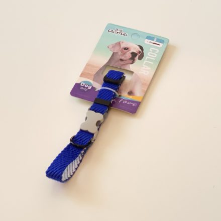 Nyakörv textil - anyagában bordázott - szürke műanyag csont alakú csattal - S - 1,5cm x 30-37cm - KÉK