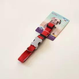   Nyakörv textil - anyagában bordázott - szürke műanyag csont alakú csattal - M - 2cm x 38-45cm - PIROS