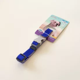   Nyakörv textil - anyagában bordázott - szürke műanyag csont alakú csattal - M - 2cm x 38-45cm - KÉK