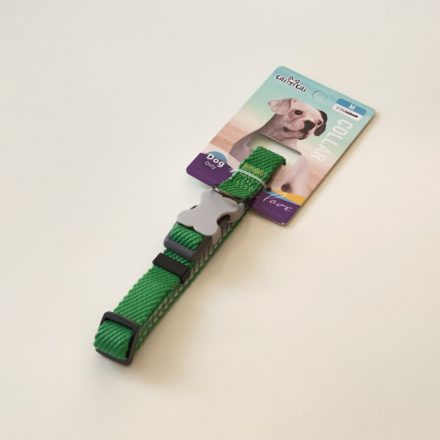 Nyakörv textil - anyagában bordázott - szürke műanyag csont alakú csattal - M - 2cm x 38-45cm - ZÖLD