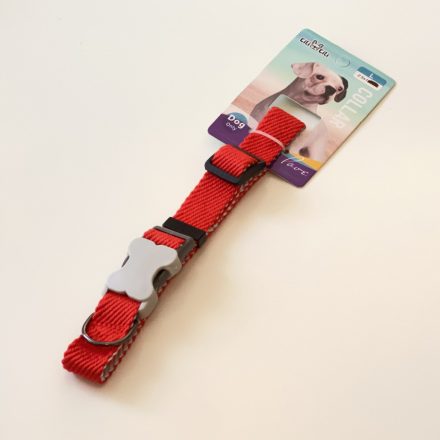Nyakörv textil - anyagában bordázott - szürke műanyag csont alakú csattal - L - 2,5cm x 46-55cm - PIROS