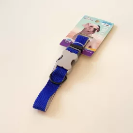   Nyakörv textil - anyagában bordázott - szürke műanyag csont alakú csattal - L - 2,5cm x 46-55cm - KÉK