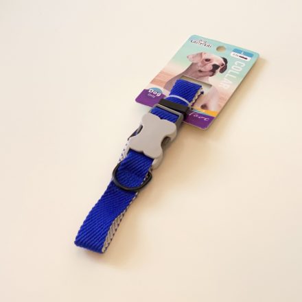 Nyakörv textil - anyagában bordázott - szürke műanyag csont alakú csattal - L - 2,5cm x 46-55cm - KÉK