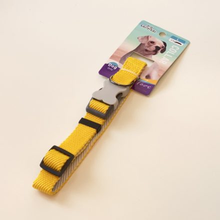 Nyakörv textil - anyagában bordázott - szürke műanyag csont alakú csattal - L - 2,5cm x 46-55cm - SÁRGA