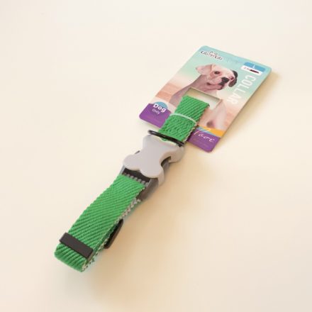 Nyakörv textil - anyagában bordázott - szürke műanyag csont alakú csattal - L - 2,5cm x 46-55cm - ZÖLD