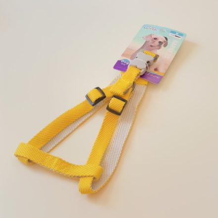 Hám textil - anyagában bordázott - szürke műanyag csont alakú csattal - M - 2cm x 40-60cm - SÁRGA