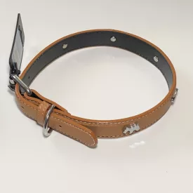   Műbőr nyakörv - kutyás szegecsekkel - 2,5cm x 46-56-cm - barna