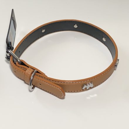Műbőr nyakörv - kutyás szegecsekkel - 2,5cm x 46-56-cm - barna