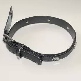   Műbőr nyakörv - kutyás szegecsekkel - 2,5cm x 46-56cm - fekete